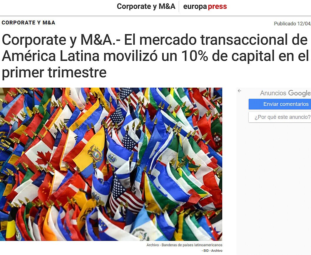 Corporate y M&A.- El mercado transaccional de Amrica Latina moviliz un 10% de capital en el primer trimestre